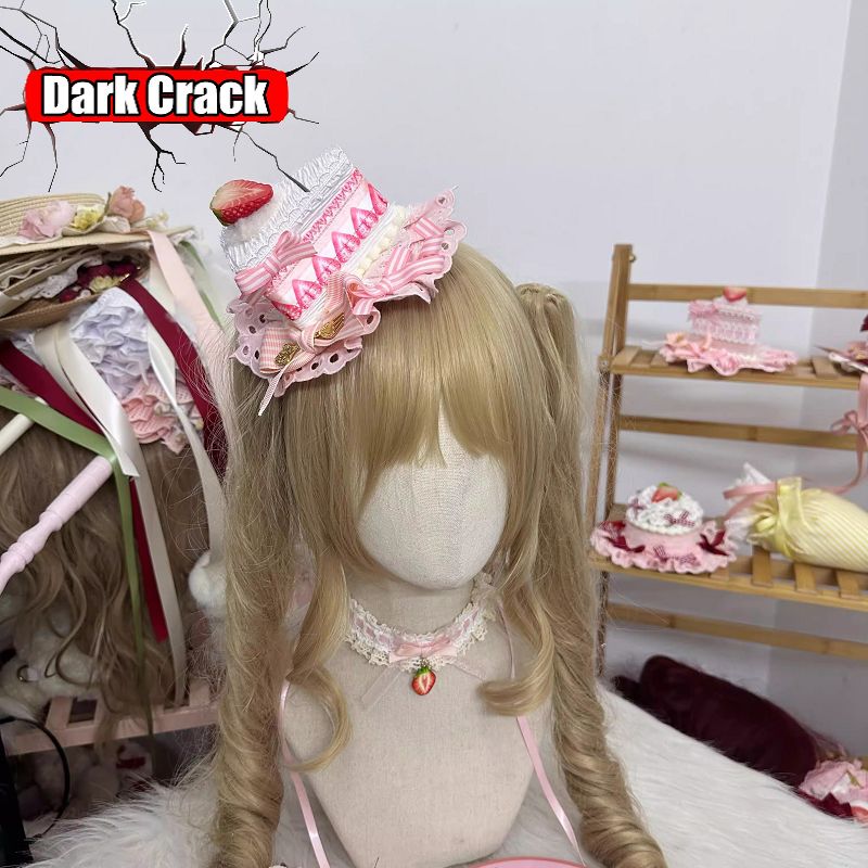 Chapeau Bonnet Gâteau aux Fraises Lolita Fait Main, Épingle à Cheveux, Coiffe en Dentelle Rose, Bandeau Harajuku Y2K Kawaii, Accessoires pour Cheveux