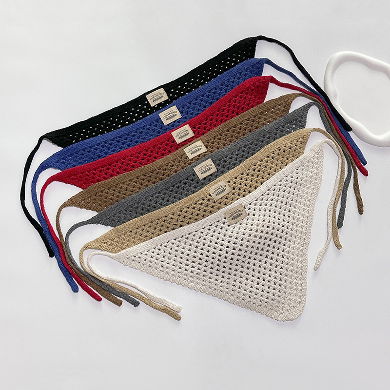 Nouvelle Écharpe Triangulaire Tricotée Creuse de Qualité Supérieure, Couleur Unie, Style Rétro Artistique, Bandeau Cheveux Tendance, Décoration de Taille pour Femme