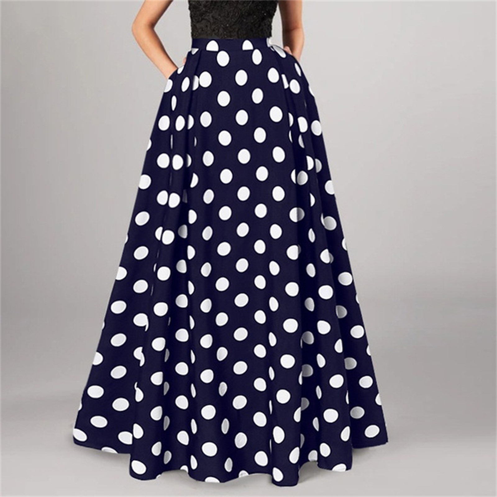 Jupe maxi bohème pour femmes, taille haute, vintage, imprimé à pois, élégante, trapèze, longue, surdimensionnée, nouvelle collection 2025