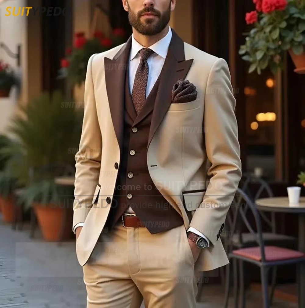 Ensembles de costumes de mode pour hommes, Blazer formel, gilet, pantalon, 3 pièces, Tuxedos masculin, élégant, fête de mariage, costume élégant, tenue personnalisée