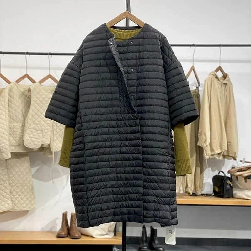 Doudounes matelassées légères pour femmes, Doudounes respirantes, Combinaison mi-longue, Quart de manches, Vêtements d'hiver vintage décontractés, At
