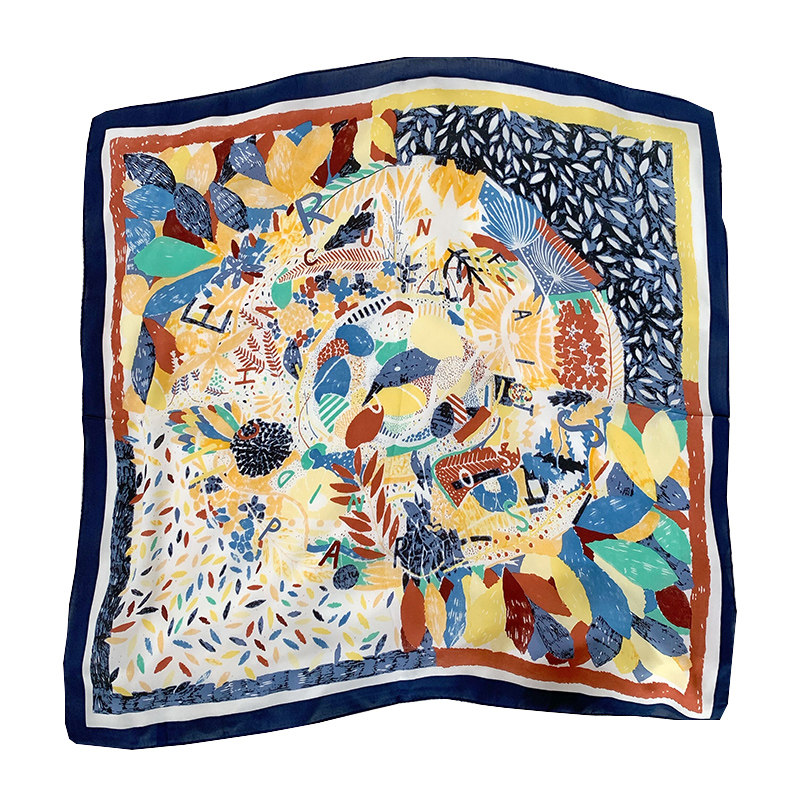 Écharpe carrée grande taille rétro française années 90 pour femme, polyvalente, en soie, protection solaire estivale, châle de plage, foulard
