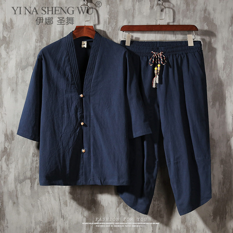 Kimono traditionnel asiatique japonais pour hommes, Streetwear, Style chinois, costume, Cardigan tendance Haori, manteau + pantalon