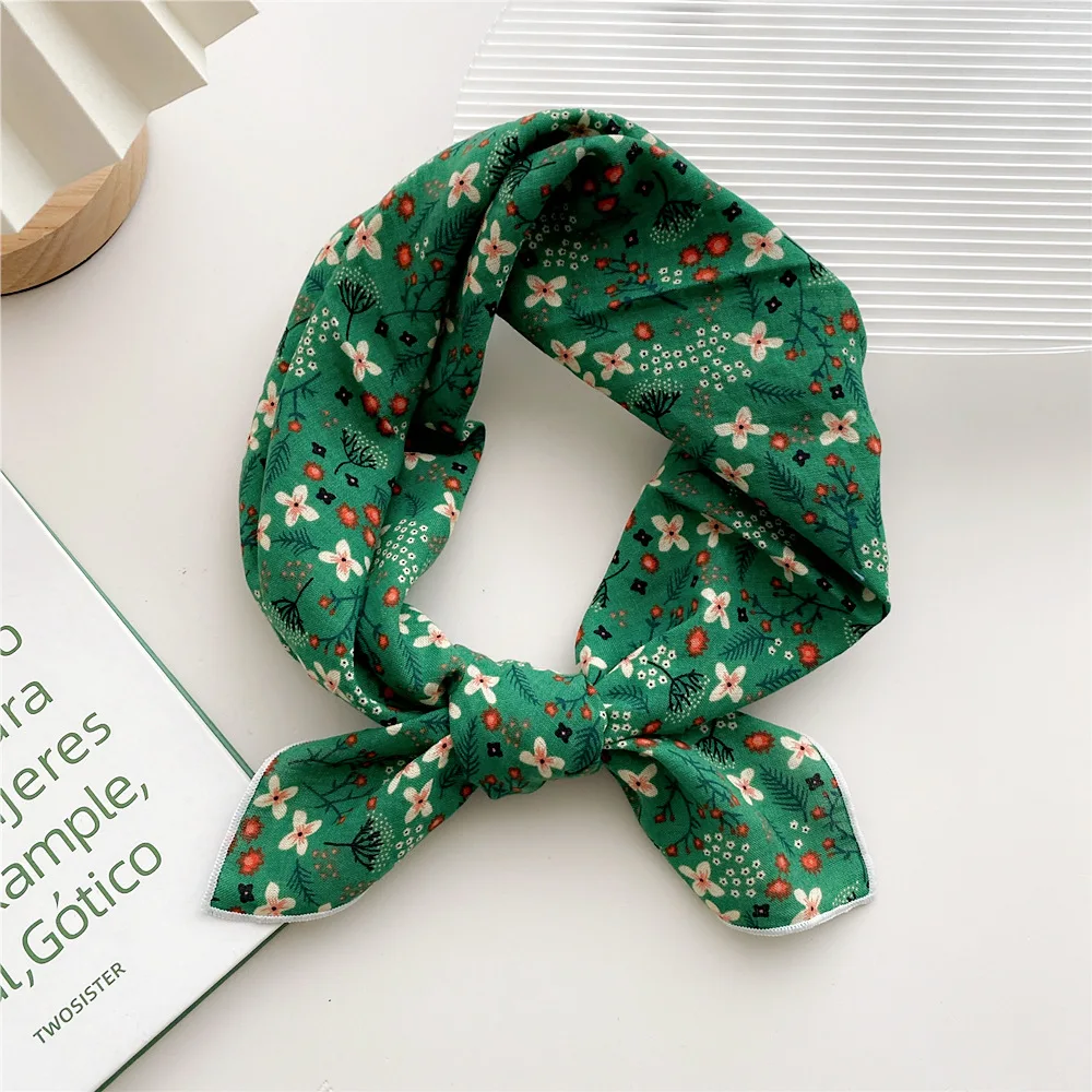 Foulard imprimé Floral pour femmes, foulard carré en coton, petits enveloppes, Bandana mignon, 55x55CM