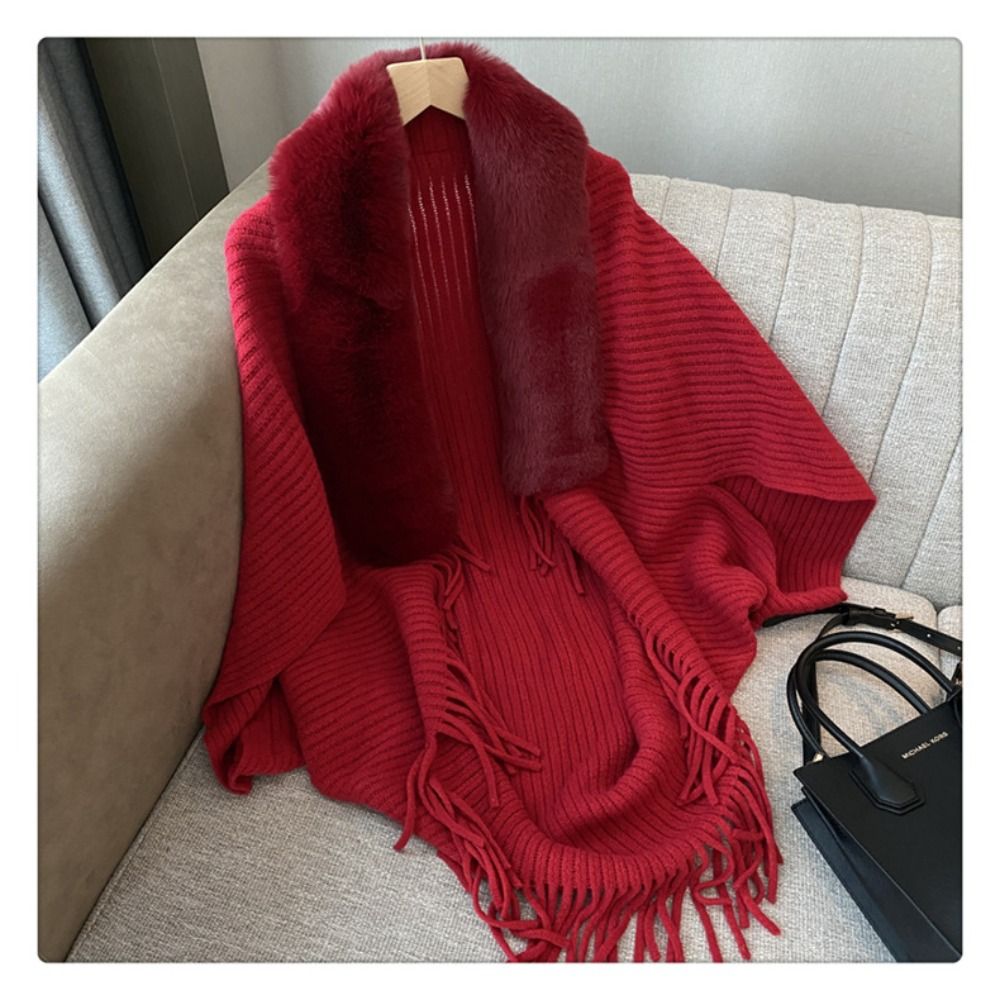 Châle chaud d'hiver en tricot épais pour femmes, châle ample avec fausse fourrure pour robes de soirée et de mariage