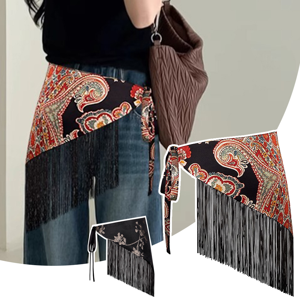 Nouvelle ceinture large rétro à imprimé brodé ethnique, style corset à pompons triangulaires, pour robe, chemise et jean