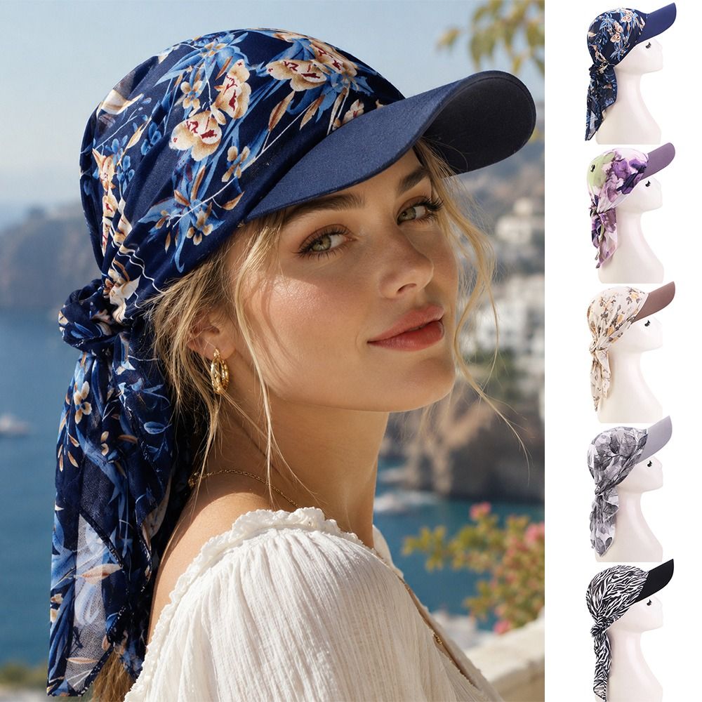 Casquette de baseball légère en mousseline de soie avec foulard intégré, protection solaire, imprimé floral, pour chimiothérapie