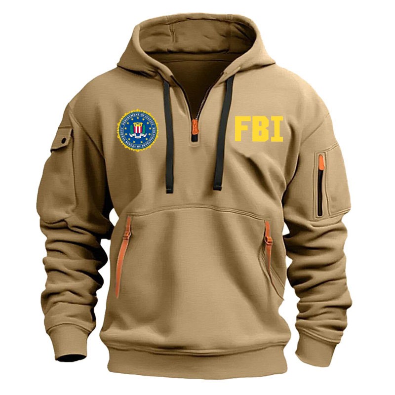 2025 mode fermeture éclair hommes sweat à capuche pour femme manteau FBI impression sport hip hop décontracté demi fermeture éclair unisexe à manches longues sweat à capuche haut