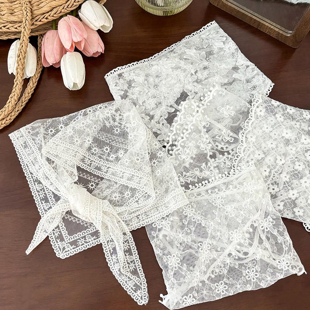 Bandana en dentelle rétro pour cheveux, écharpe de sauna blanche tissée à imprimé floral, foulard triangle bohème, chapeau doux, accessoires pour cheveux