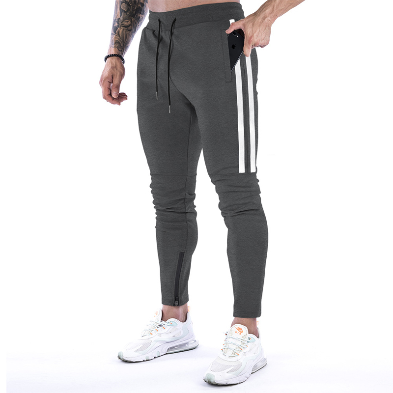 Pantalon de jogging slim en coton pour homme, survêtement de course, de fitness, de musculation, de sport, avec poche zippée