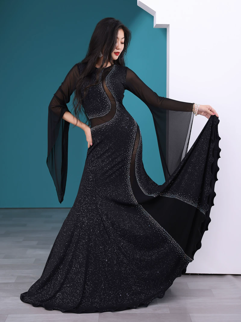 Costume de danse du ventre pour femmes Kawleeya Performance, robe de danse irakienne à cheveux flottants, accessoires de compétition, robe à strass, jupe queue de poisson