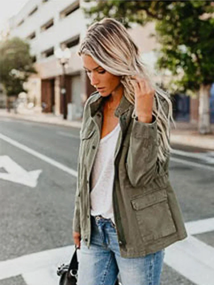 Femmes veste à glissière automne vêtements de dessus pour femmes à manches longues décontracté Streetwear manteau coupe-vent Anorak col montant vestes
