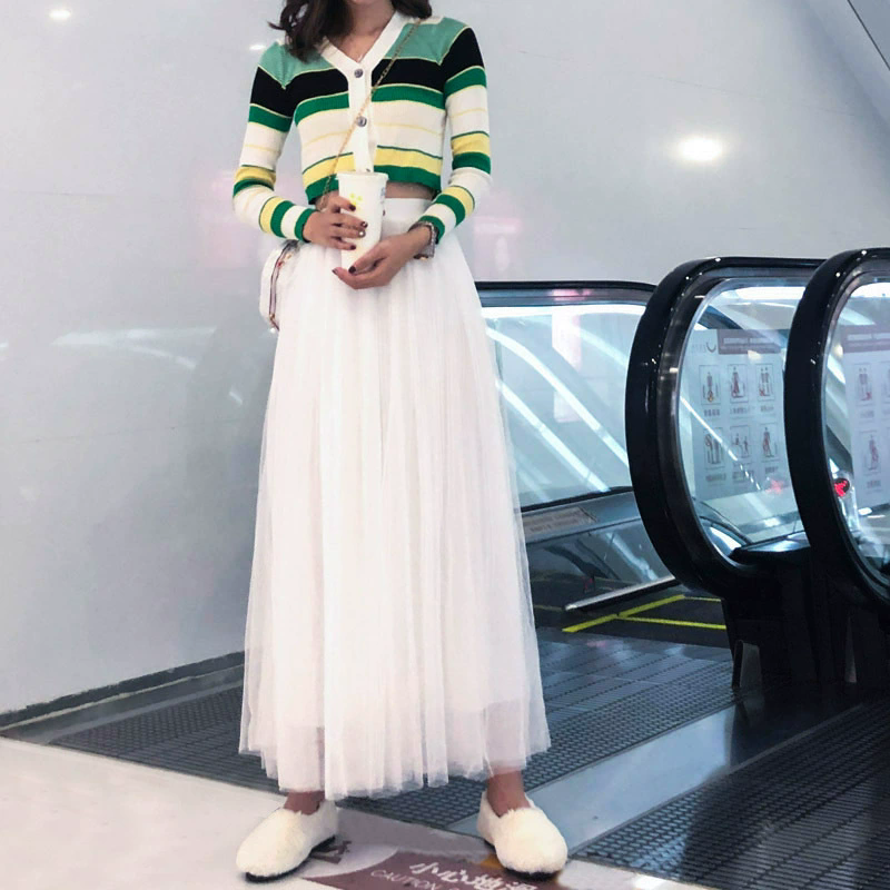 Jupe longue en dentelle et maille pour femme, tendance 2026, jupe midi blanche d'été, jupe trapèze pour femme, taille haute, longueur moyenne, volants, vêtements