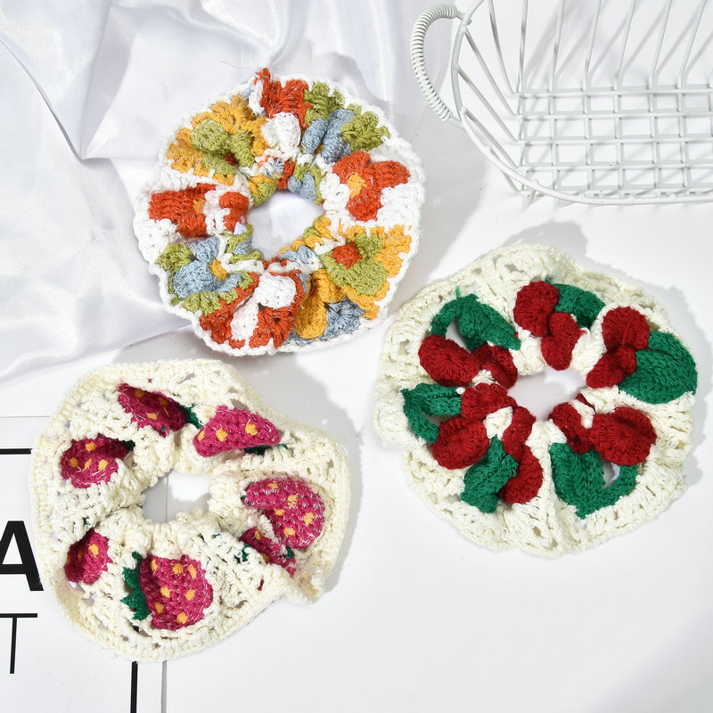 Chouchous en tricot pour femmes, style bohème, élastiques à cheveux au crochet, accessoires de coiffure faits à la main pour l'été et les vacances à la plage