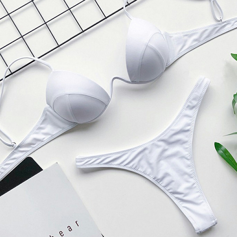 Maillot de bain sexy pour femmes, bikini push-up, couleur unie, coupe basse, col en v, tenue de plage, d'été