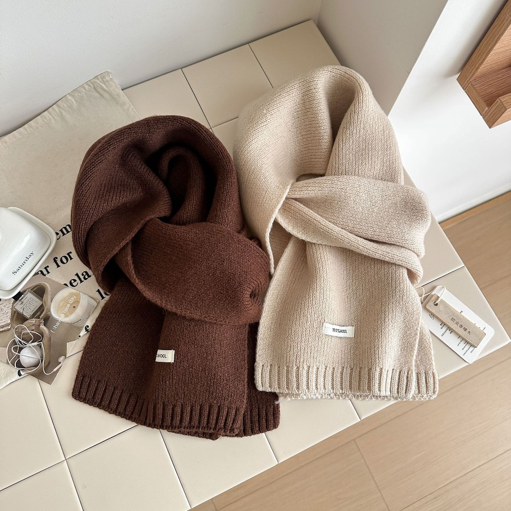 Écharpe tricotée pour femme 100% laine, écharpes chaudes d'hiver, design uni coloré, châle épaissi, cachemire doux, pashmina pour le cou