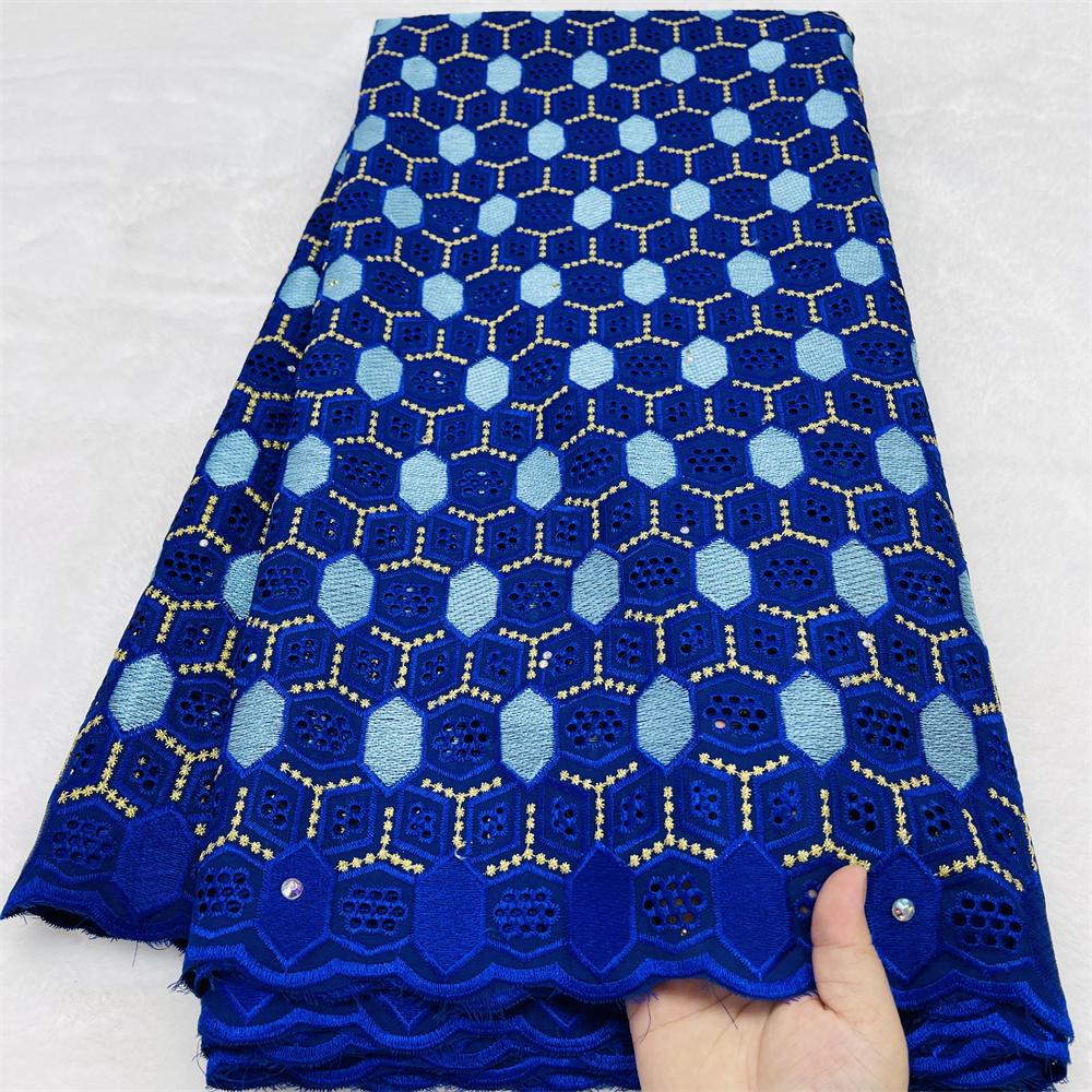 Tissu africain en voile suisse 100 % coton de luxe pour robes de mariée et de soirée, élégant et orné de pierres