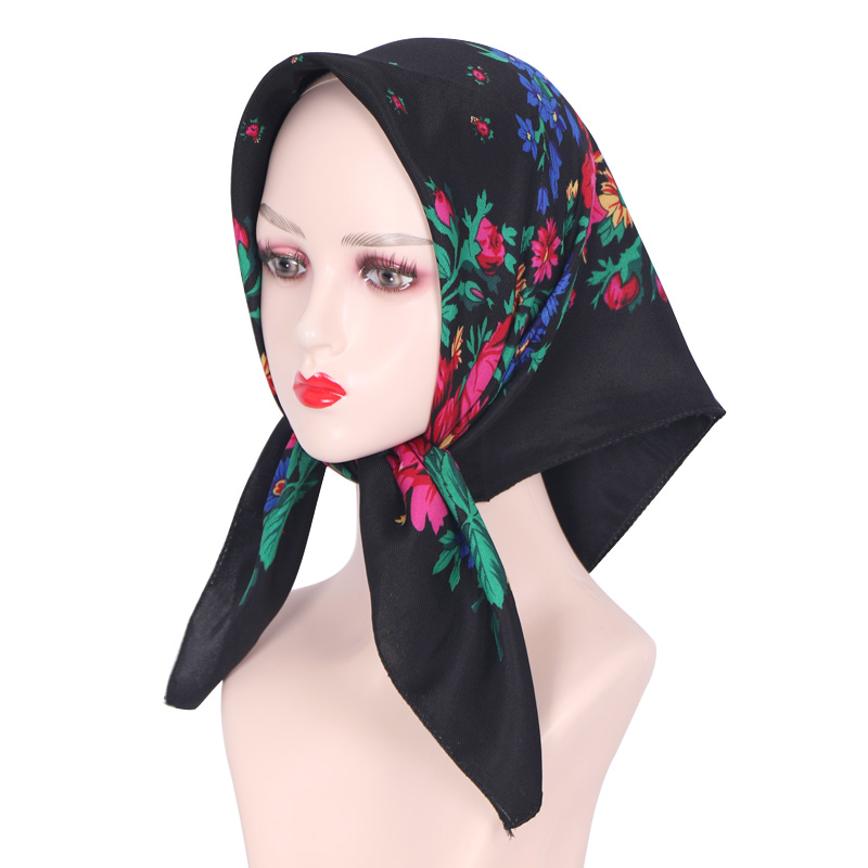 70*70 cm Hijabs pour femme luxe carré rétro imprimé fleuri Foulard tête enveloppement Babushka Foulard Bufandas Invierno Mujer Foulard