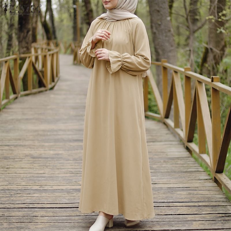 ZANZEA Robe longue modeste musulmane grande taille 5XL pour femme, décontractée, à col rond, manches longues, ample, Abaya, Kaftan islamique pour Hijabis