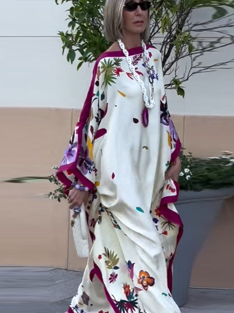 Robe longue rétro à col rond imprimé et manches longues pour femme – Nouvelle collection été 2026 – Tenue quotidienne élégante