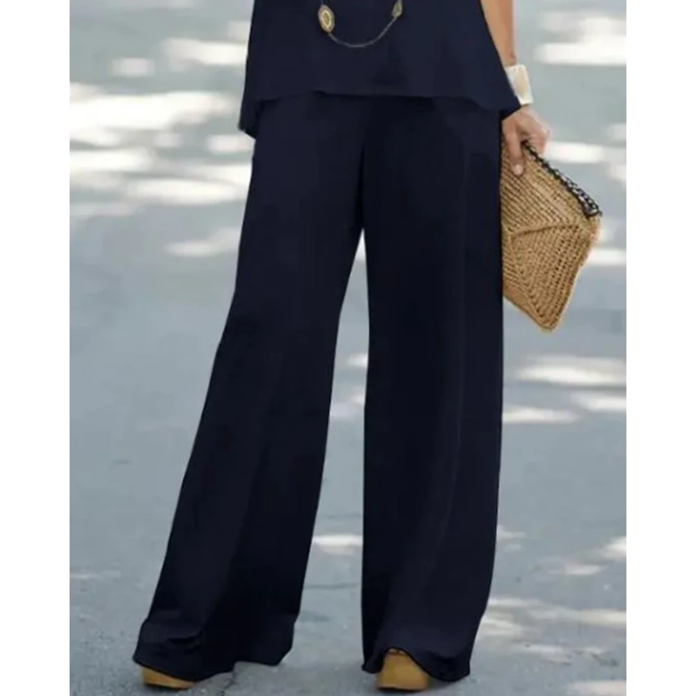 Ensemble deux pièces pour femme, haut à col en fibre de V et pantalon taille haute, tenue décontractée, survêtement à la mode