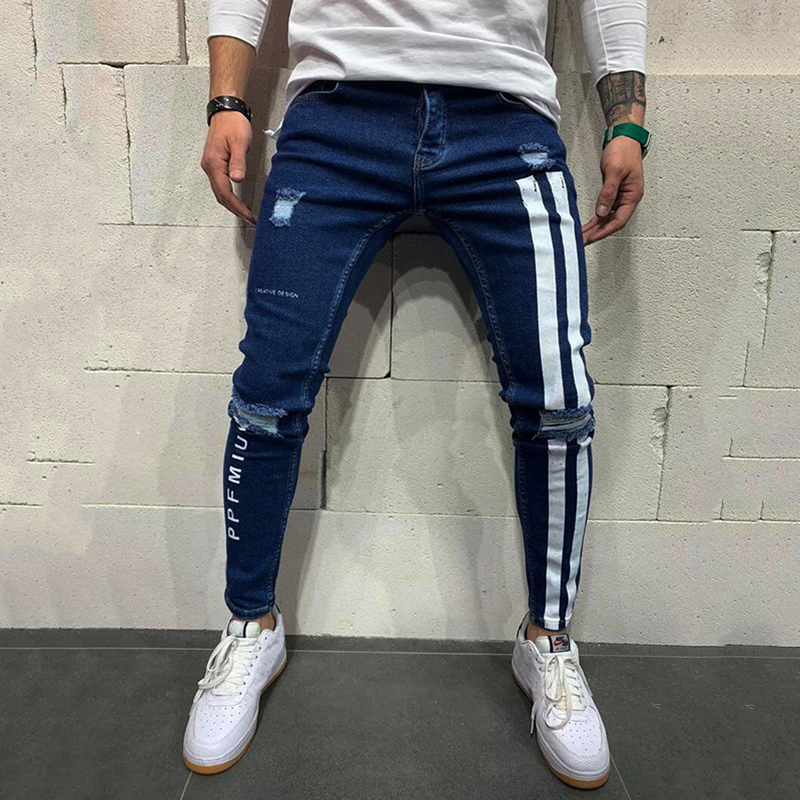 2025 hommes jean slim mode petite jambe crayon pantalon printemps haute rue décontracté élastique pantalon imprimé polyvalent jean mâle