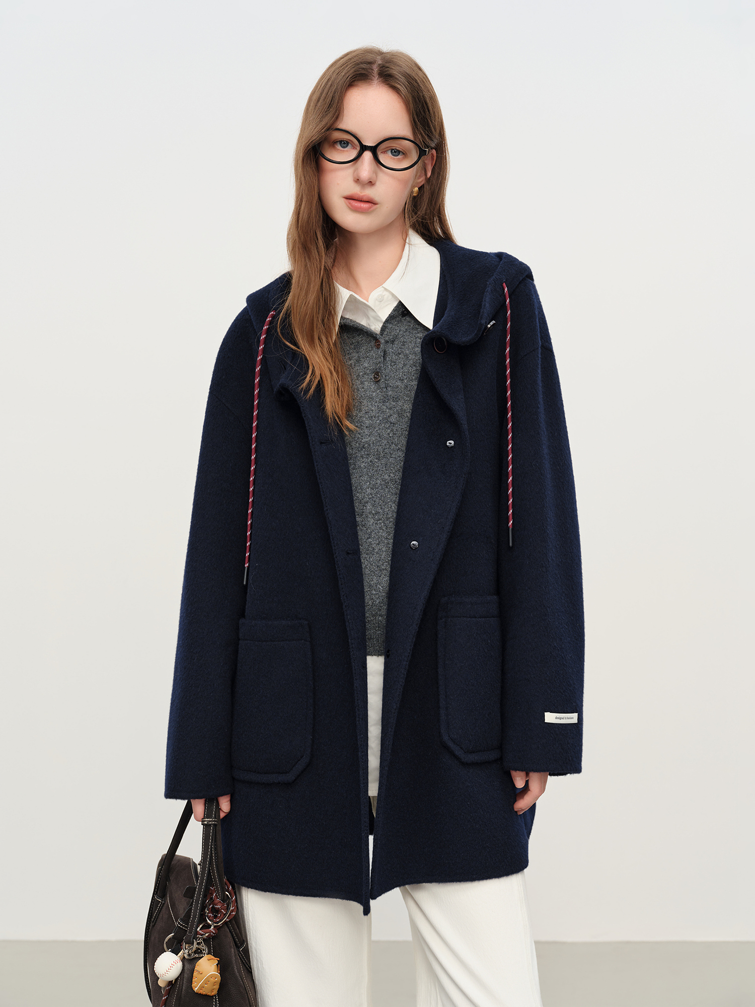 FSLE manteau en laine Double face à capuche rajeunissant de Style collégial pour femmes manteau en laine mi-long poches gris fille