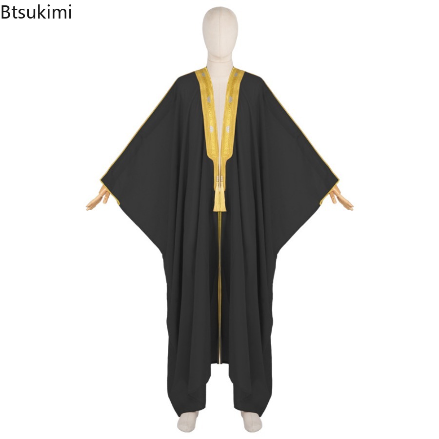 Jubba Thobe pour hommes musulmans, cardigan en mousseline de soie, abaya, kimono islamique, robe longue, kaftan saoudien, caftan musulman, robe pour hommes