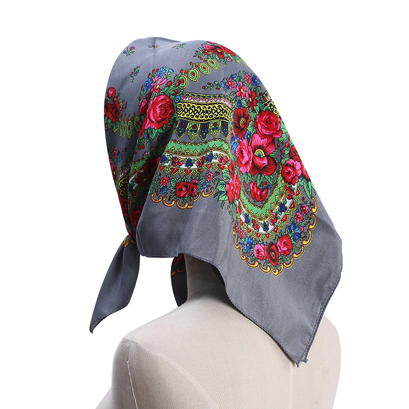 Foulard Carré de Luxe à Fleurs Russe pour Femme, Bandana pour Cheveux, Mouchoir Babouchka, 21 ème Châle, Bandeau de Sauna, 70x70cm