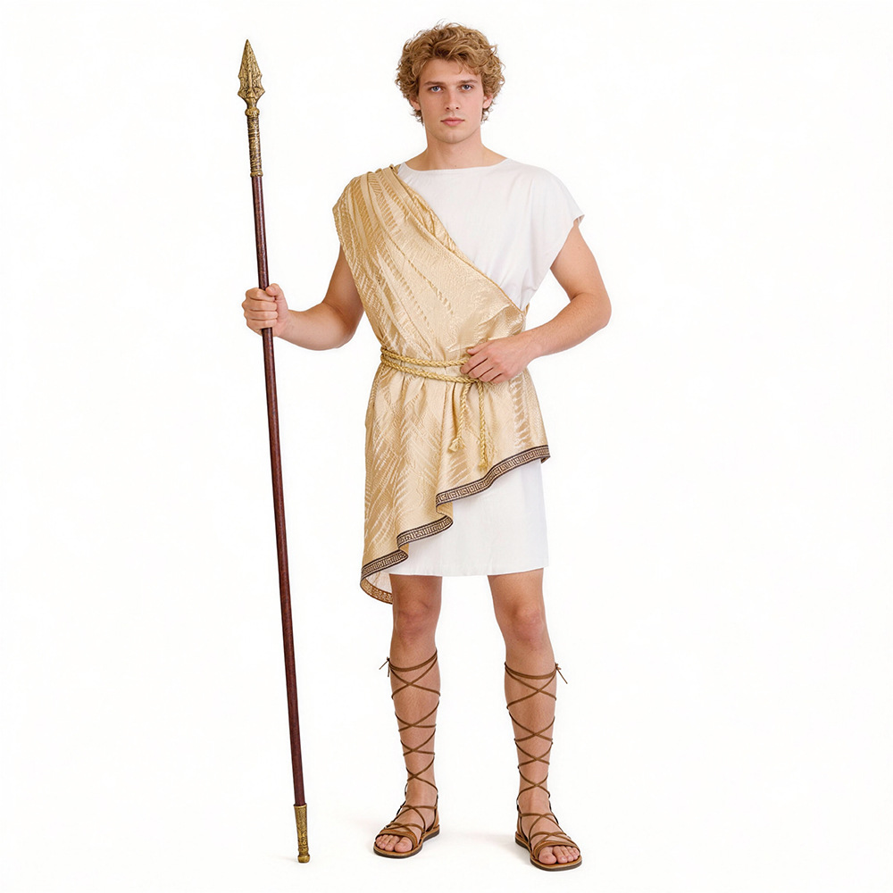 Costume de dieu grec antique pour homme, ensemble de robe dorée de César romain, tenue de cosplay pour Halloween, mythologie, dieu olympien, scène, fête