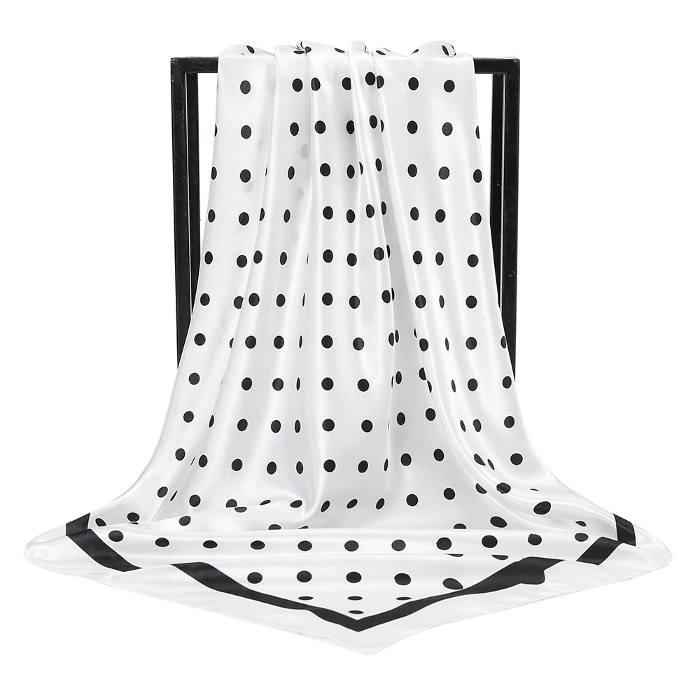 Foulard carré 90 cm imprimé à pois en satin de soie, châle, hijab pour femme musulmane, foulard pour cheveux, bandeau de mode pour femme, turban fin pour femme