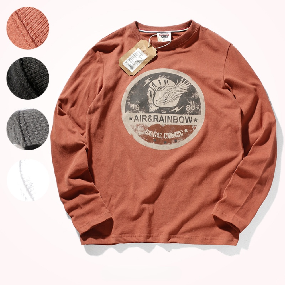 T-shirt à manches longues pour homme, pur coton délavé, DistMurcia, Chimy brossé, printemps et automne