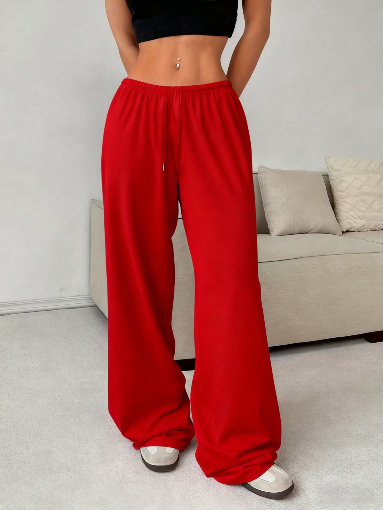 Pantalon de jogging décontracté pour femmes, coupe large, avec cordon de serrage à la taille, confortable et ample, style très prisé