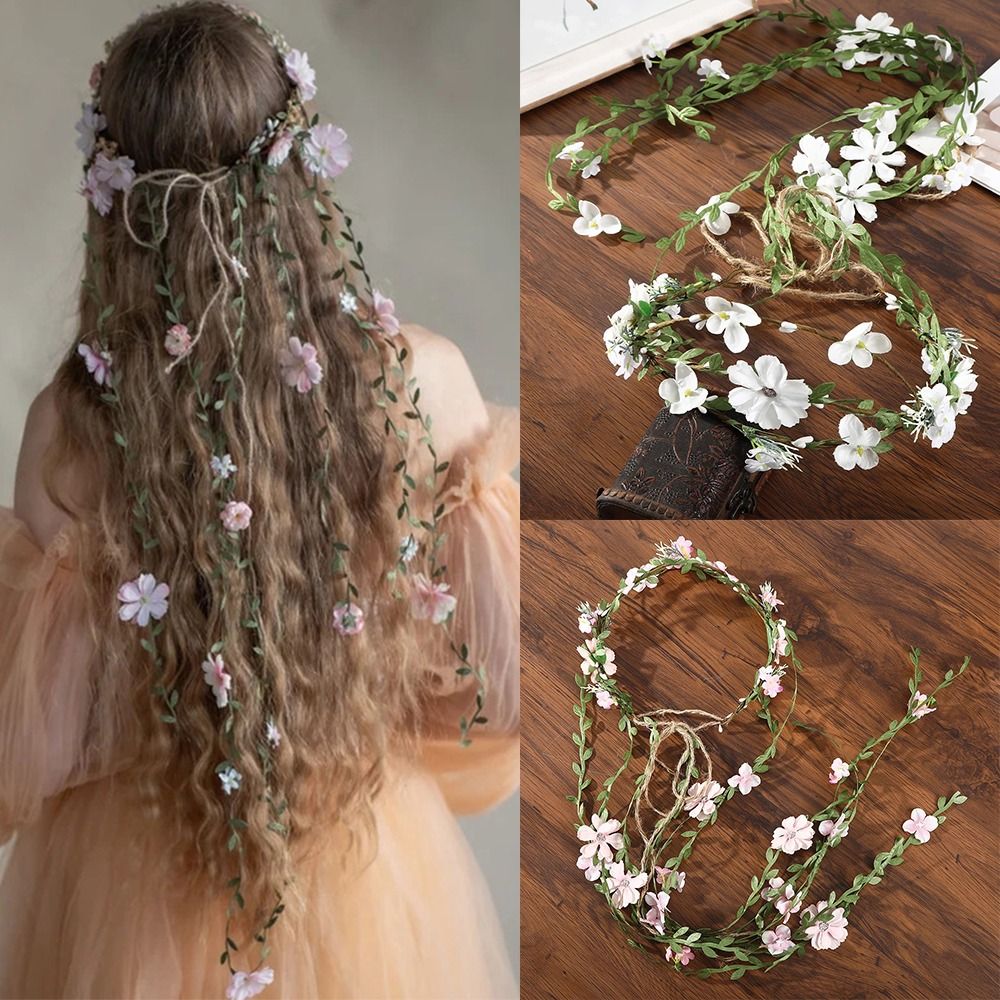 Serre-tête Couronne Bohème en Rotin, Accessoire Cheveux, Coiffe, Guirlande Florale, Couronne de Fleurs
