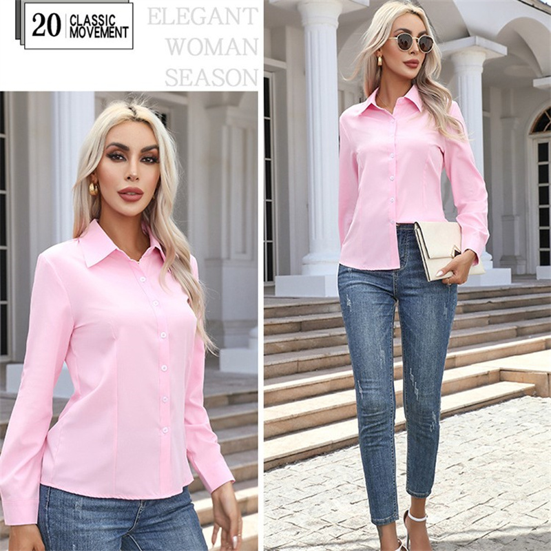 Femmes printemps automne Style Blouses chemises dame décontracté à manches longues col rabattu couleur unie Blouse hauts