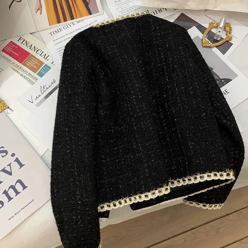 Veste en tweed à simple boutonnage pour femme, manteau torsadé à col rond, mode coréenne élégante, manteau doux et chic, vêtements décontractés pour dames de bureau, automne