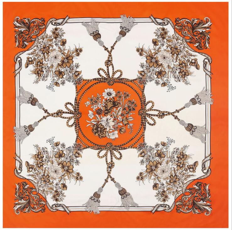 130cm mode fleur écharpe pour dames marque foulard en soie 2020 Design grand foulard carré pour les femmes foulard châle