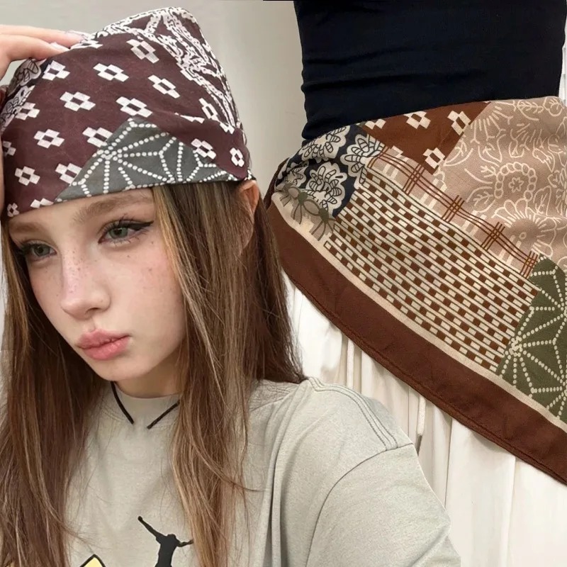 Mode Y2K filles coton Floral foulard femmes coréen coton lin carré écharpe élégant cou foulards petites enveloppes Bandana