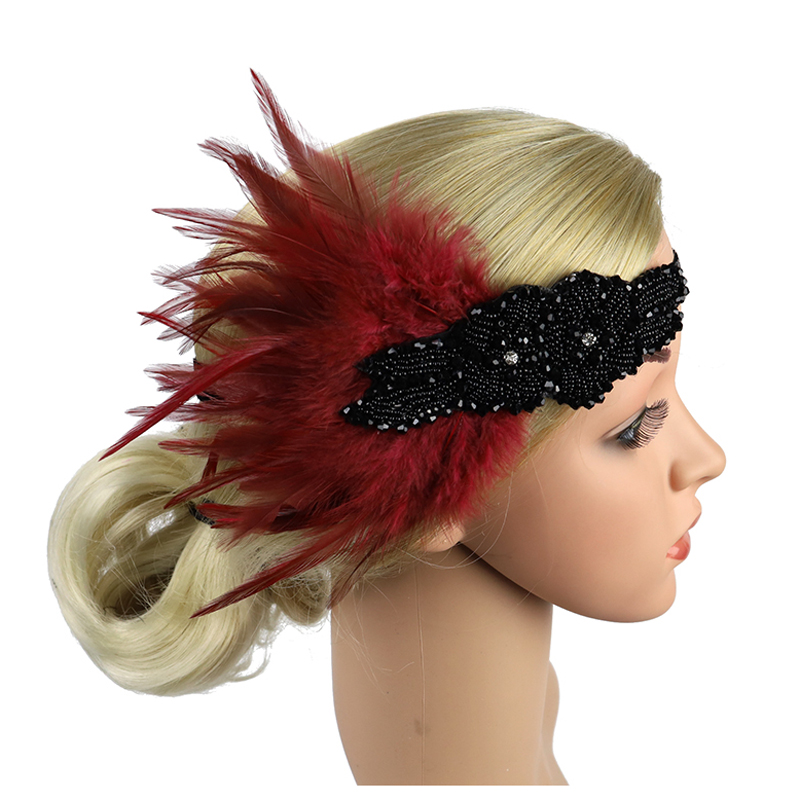 Serre-tête à plumes pour femme style Charleston des années 20, accessoires de cosplay, bandeau à strass et perles, coiffe vintage Gatsby pour fête