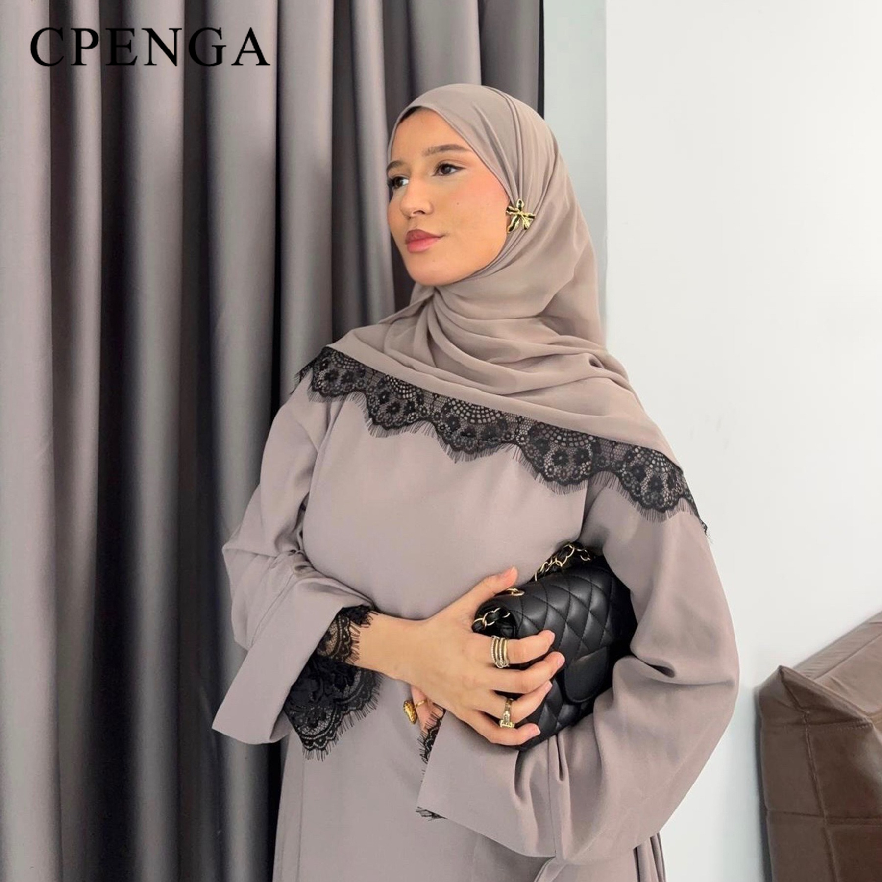 Abaya de luxe en dentelle deux pièces pour femmes musulmanes, robe élégante et modeste de style arabe, tenue de fête pour le Ramadan, l'Aïd, l'Islam, robe turque