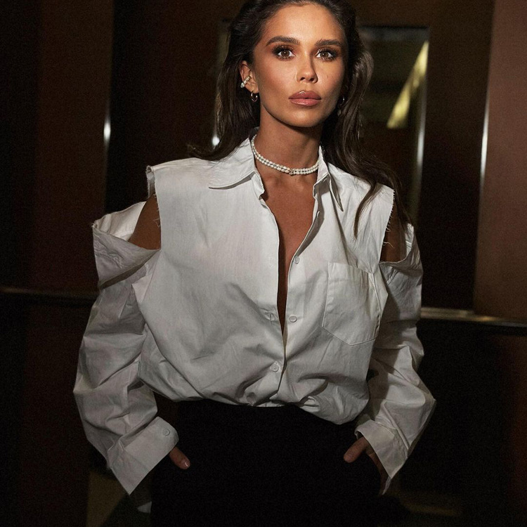 Chemise blanche ample et Sexy pour femmes, élégante, manches longues, revers ajouré, chemises et chemisiers, hauts Blusa, Streetwear féminin, 2023