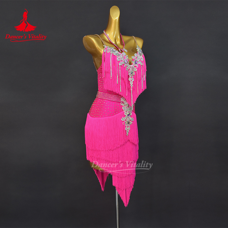 Robe à franges de danse latine pour femmes, vêtements d'entraînement personnalisés pour Rumba Chacha Tango, tenue de spectacle latin pour enfants et adultes