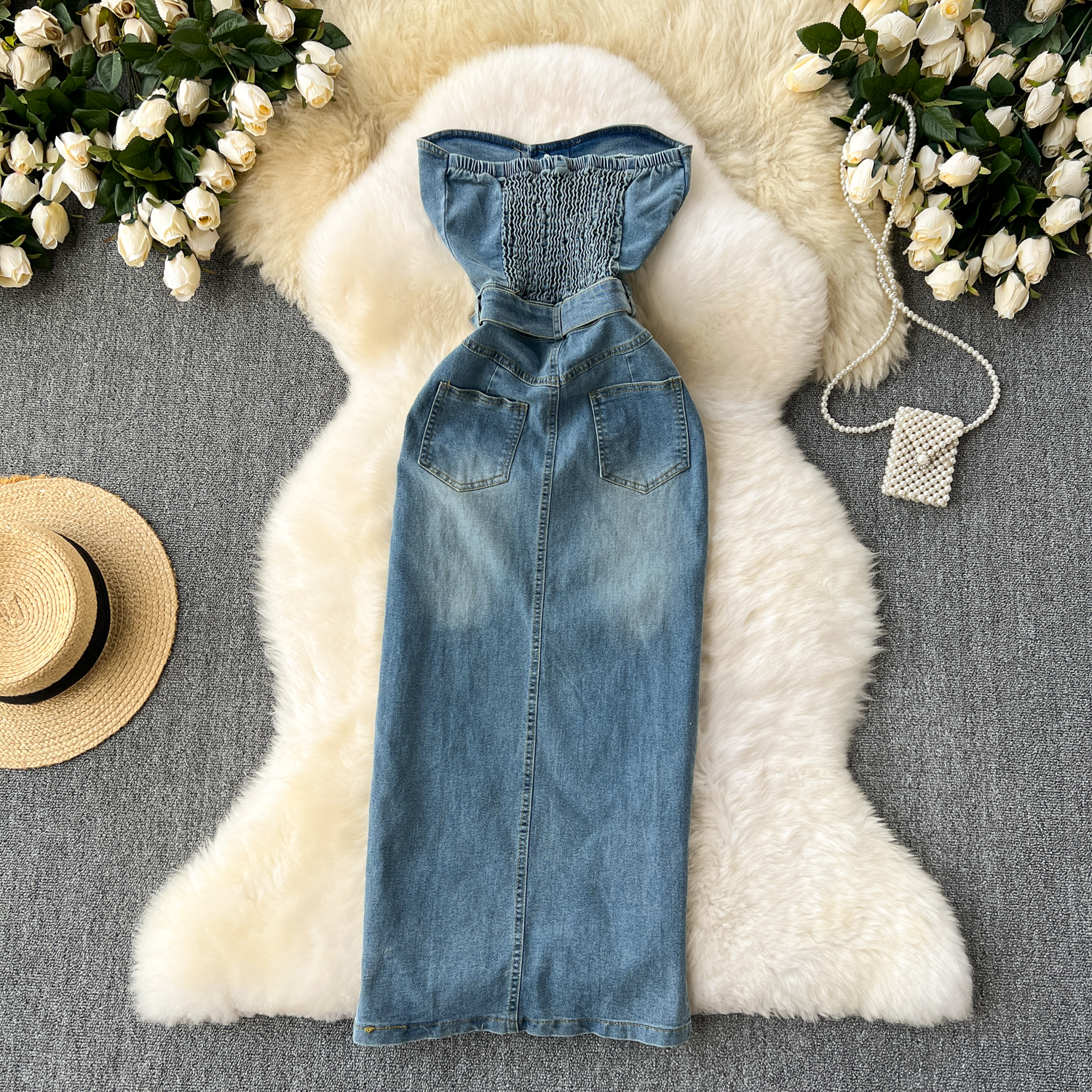 Robe en jean femmes robes fourreau Vintage Sexy robes sans manches dos nu ceinture lavée taille serrée fendue robe d'été 2025