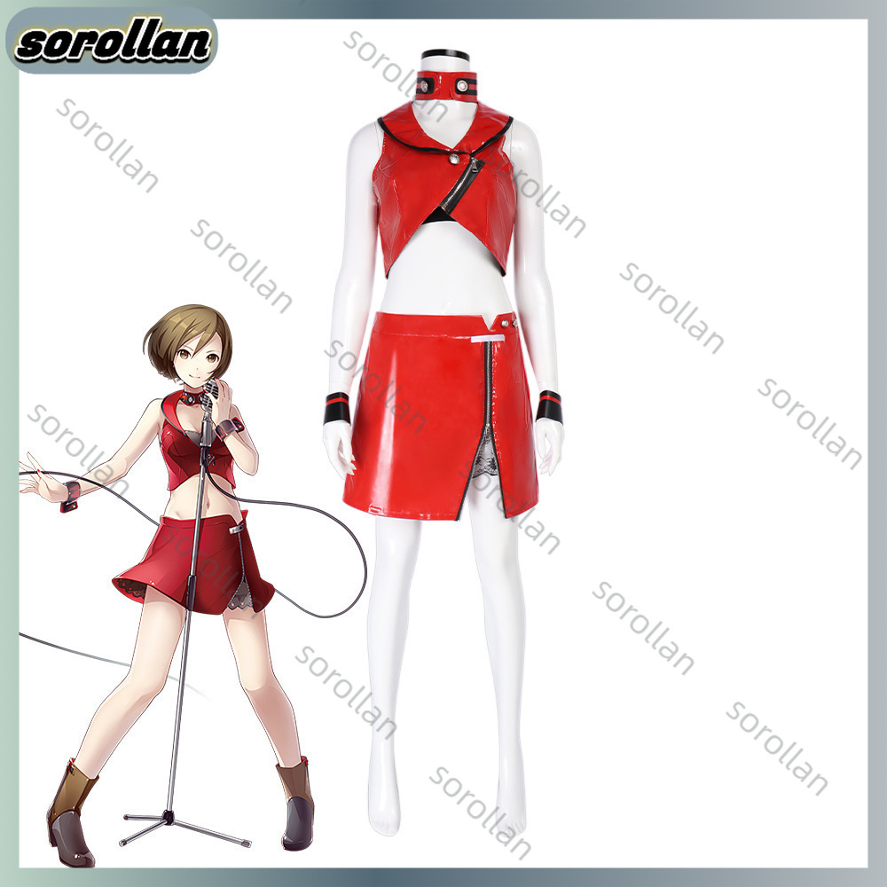 Costume de cosplay Vocaloid3 V3 MEIKO 01 Sakine Meiko, ensemble de costume en cuir rouge moulant avec col, tenue de scène Vocaloid pour Anime Comic Con