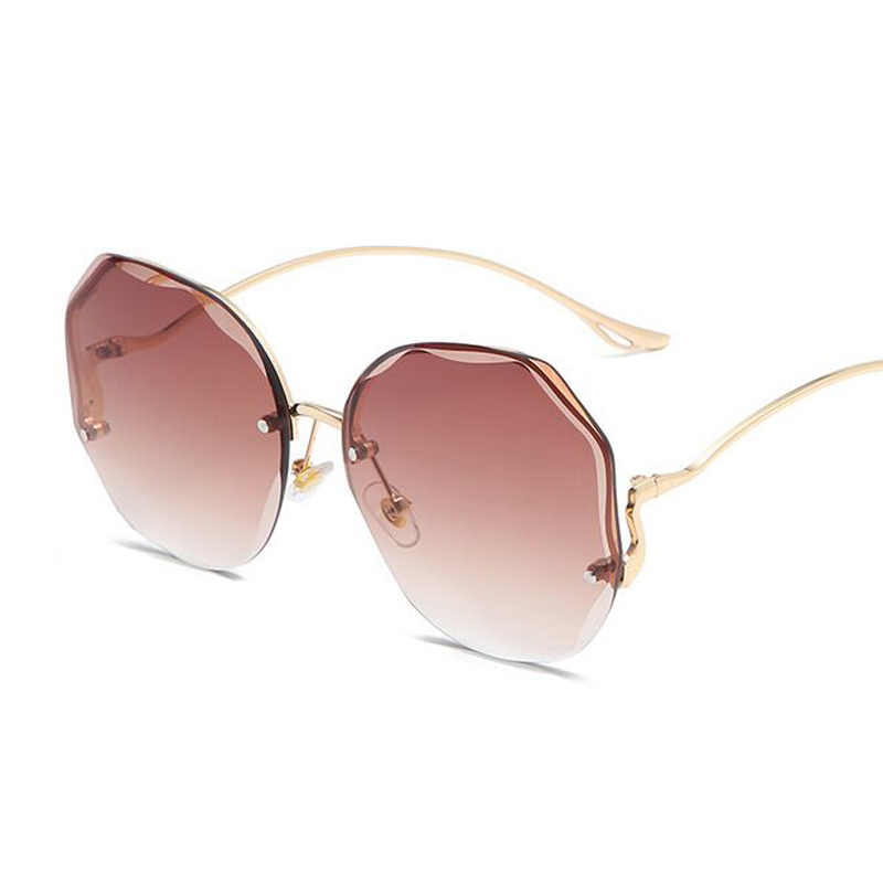 Lunettes de soleil rondes dégradées pour femmes, branches incurvées en métal, océan, sans bords, à la mode, UV400, 2022