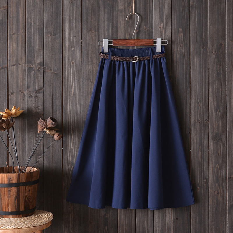 Jupe plissée mi-longue avec ceinture pour femme, taille haute, style coréen, collection été 2019