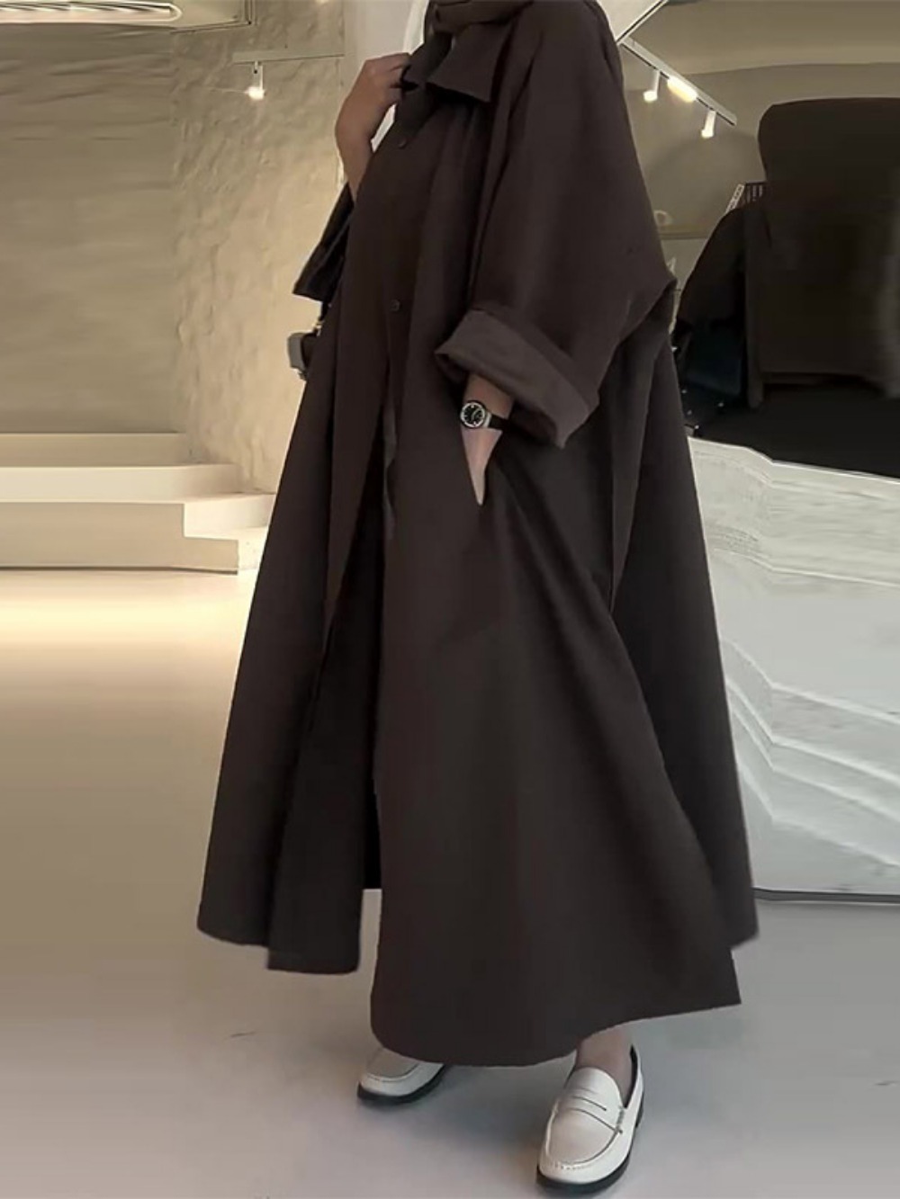 Pardessus à revers à boutonnage simple pour femmes musulmanes, Abaya, manteau long, coupe-vent arabe décontracté, Ramadan, Maroc, Dubaï, Eid
