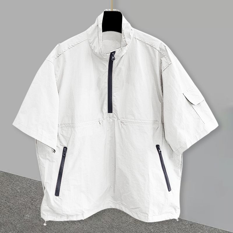 T-shirt de travail grande taille pour homme, coupe ample décontractée, manches courtes, col montant, style coréen, coupe régulière, mode jeune, idéal pour l'été