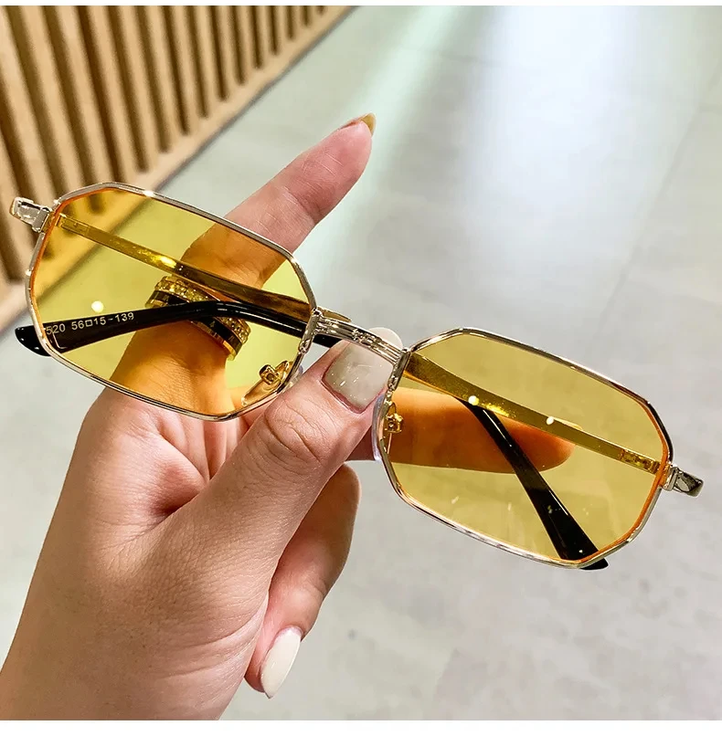 Lunettes de soleil étroites pour hommes, rectangulaires, tendance, en métal, de marque de luxe, pour femmes, 2024, classiques, UV400