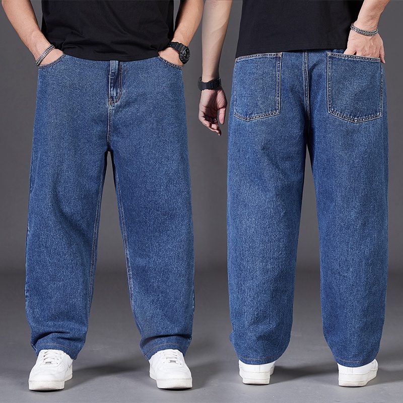 Jean grande taille pour hommes, taille haute élastique, Baggy, pantalon en Denim, coupe ample, pantalon de Cowboy, classique, noir, bleu, gris, vêtements